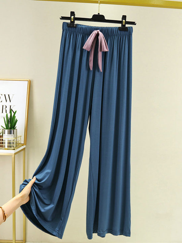 Casual Wide Leg Long Sleeves Drawstring Round-Neck Pajamas Set