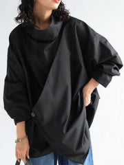 Solid Color Long Sleeves Loose High Neck T-Shirts Tops