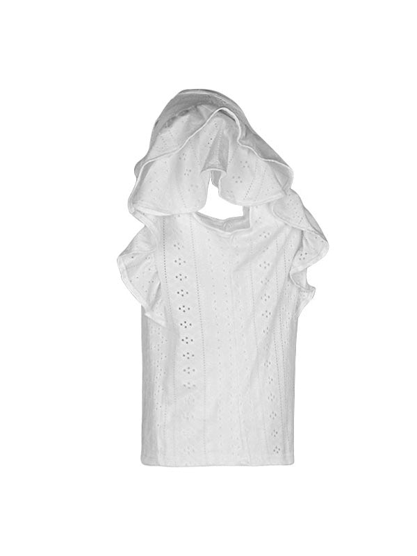 Floral Pleated Solid Color Split-Joint Loose Short Sleeves Round-neck T-Shirts Tops