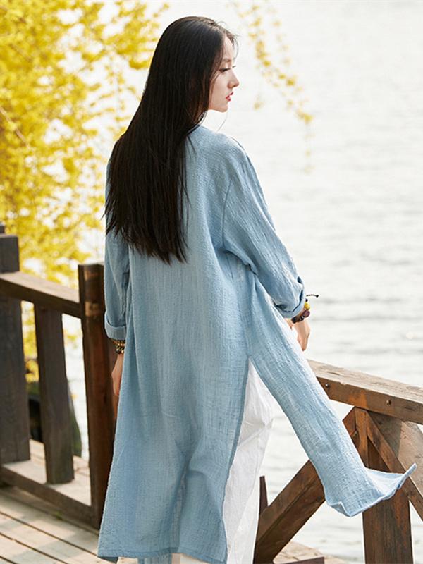 Blue&Red Frog Ramie Cotton Linen Outwear Cardigan