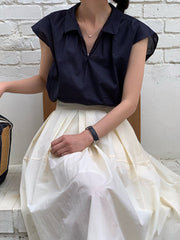Solid Color Cap Sleeve Loose Lapel Blouses&Shirts Tops