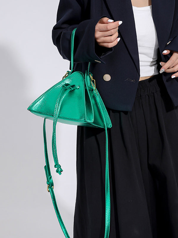 Drawstring Solid Color Split-Joint Triangle Handbags