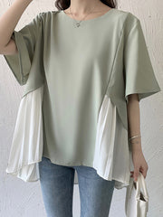 Split-Joint Half Sleeves Irregularity Round-Neck T-Shirts Tops