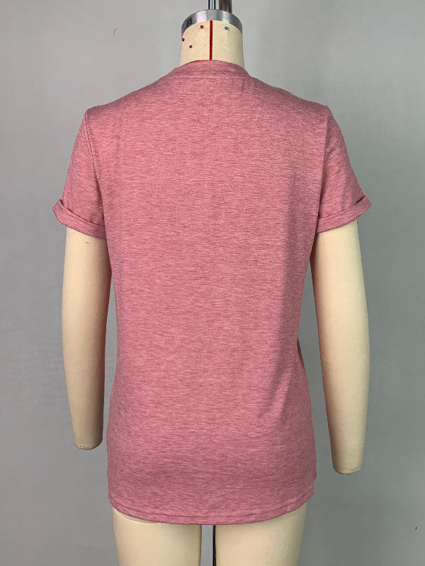 Solid Color Short Sleeves Round-neck T-Shirts Tops