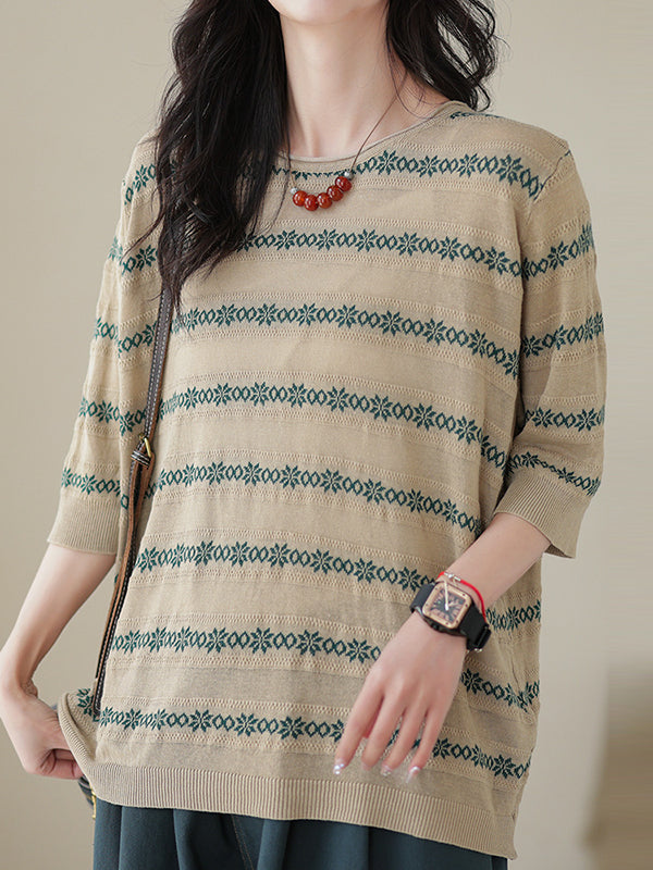 Printed Half Sleeves Loose Round-neck T-Shirts Tops