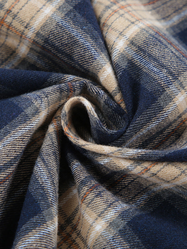 Plaid Split-Joint Long Sleeves Loose Lapel Blouses