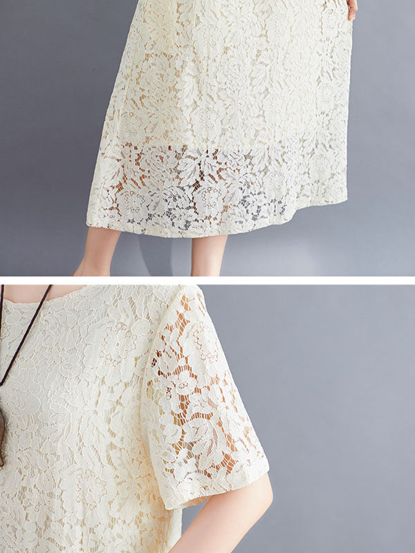Embroidered Hollow Solid Dress