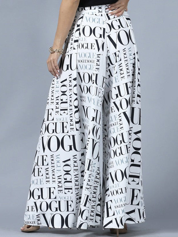 High-Waisted Letter Print Split-Joint Loose Wide Leg Trousers Pants