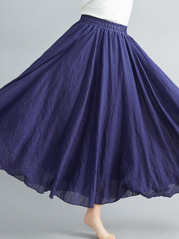 Elasticity Pleated Solid Color A-Line Loose Skirts