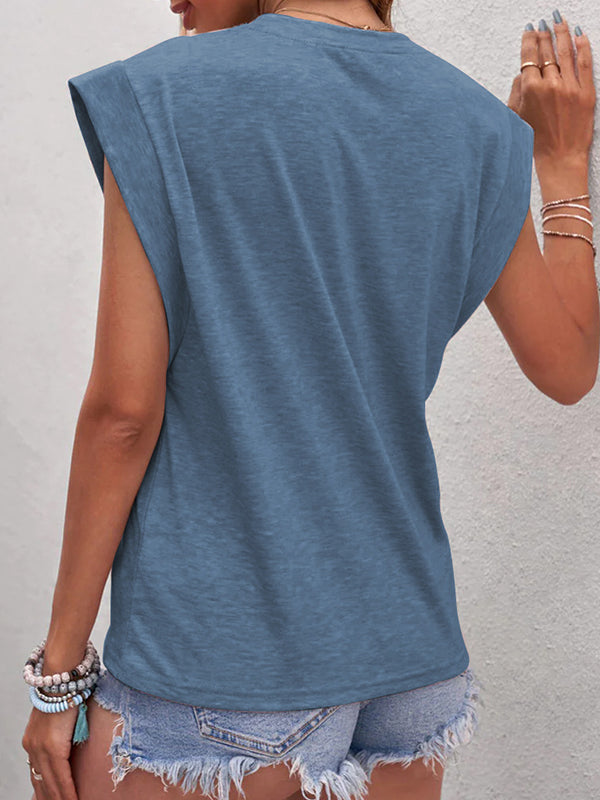 Solid Color Split-Joint Loose Sleeveless Round-Neck Vest Top