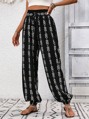 Drawstring Elasticity Pleated Printed High Waisted Loose Trousers Pants Knickerbockers