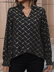 Bronzing Contrast Color High-Low Wrap High-Neck Blouses&Shirts Tops