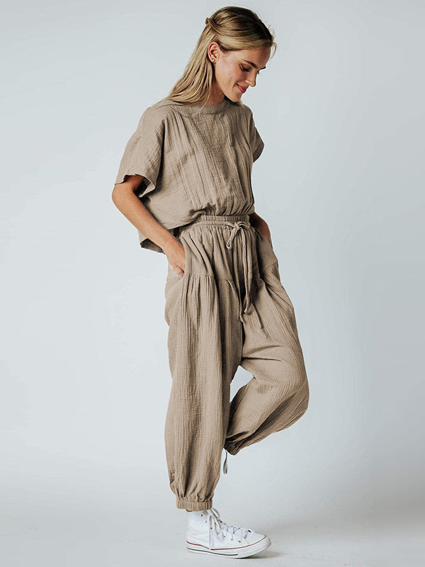 Original Solid Color Loose Pleated Jumpsuits
