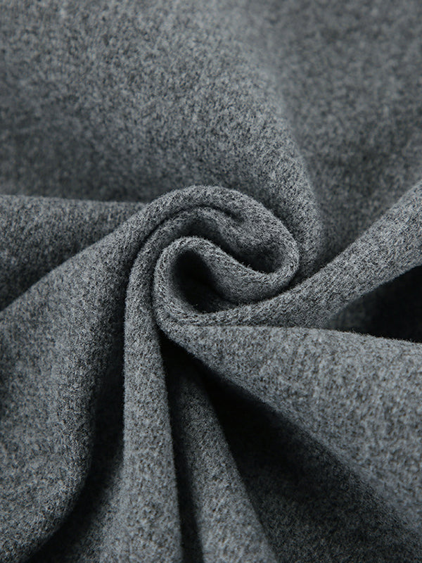 Elasticity Solid Color Long Sleeves Loose Stand Collar Woolen Coat