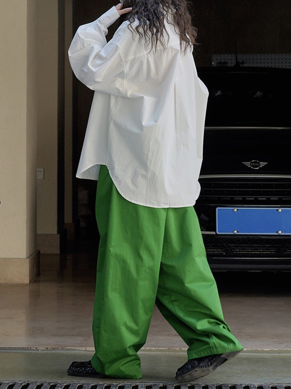 Asymmetric Solid Color Long Sleeves Loose Lapel Blouses