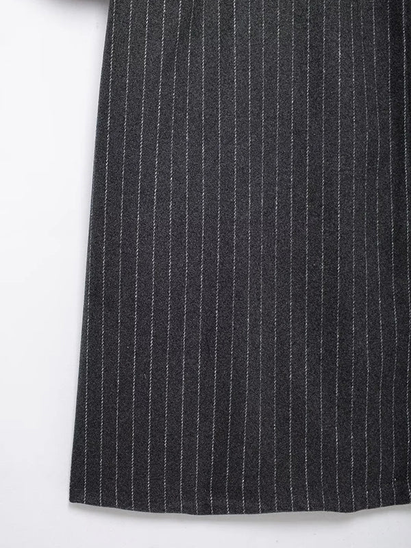 Split-Joint Striped Long Sleeves Loose Lapel Woolen Coat Trench Coats