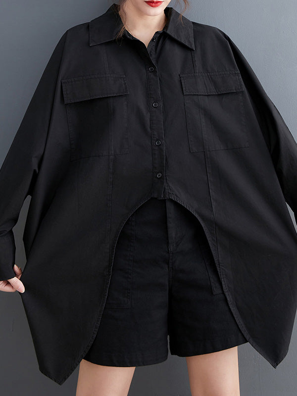 Casual Long Sleeves Irregularity Buttoned Solid Color Lapel Collar Blouses&Shirts Tops