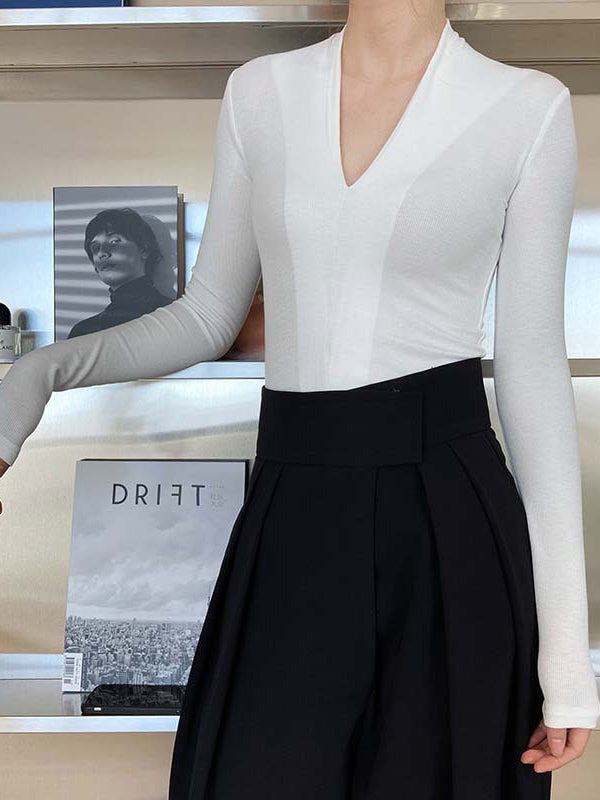 Original V-Neck Solid Color Slim T-Shirts Tops