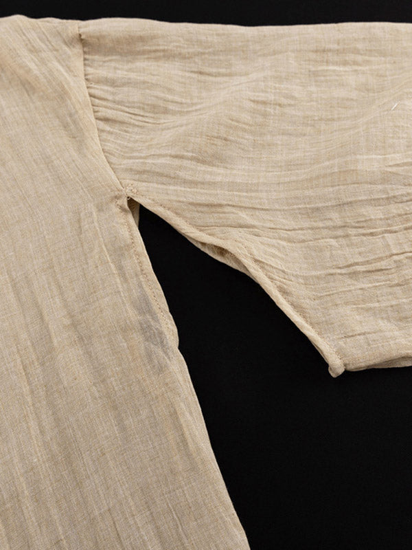 See-Through Solid Color Split-Side Tied Waist Loose Three-Quarter Sleeves V-Neck Midi Dresses