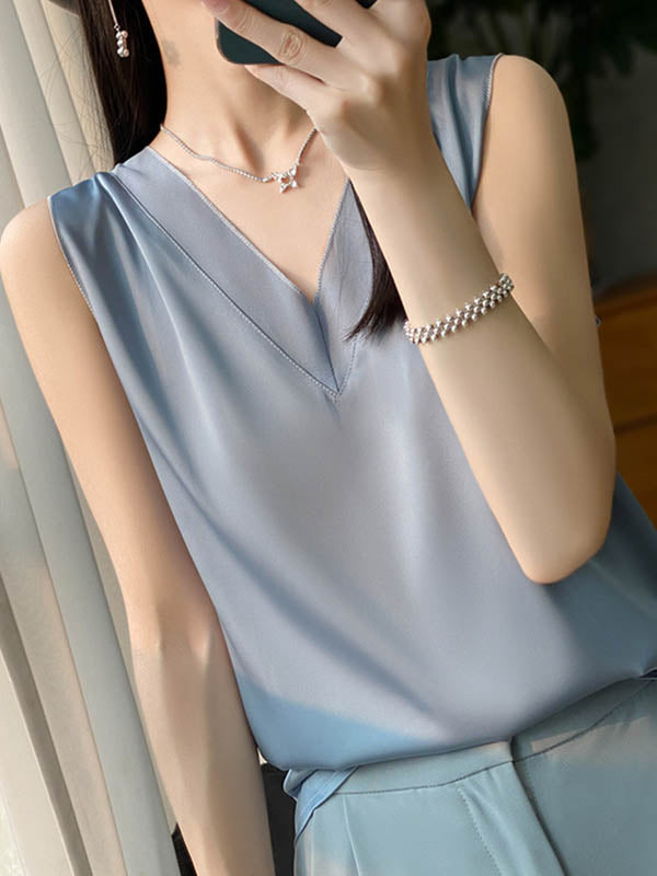 Solid Color Loose Sleeveless V-Neck Vest Top