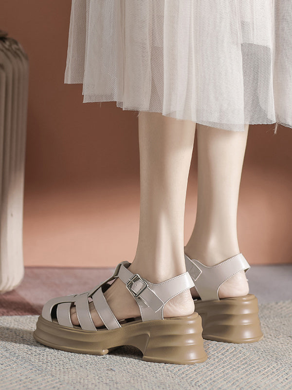 Hollow Round-Toe Sandals Platform Shoes Gladiators