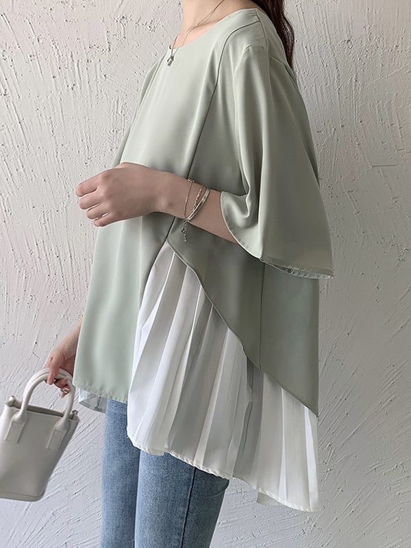 Split-Joint Half Sleeves Irregularity Round-Neck T-Shirts Tops