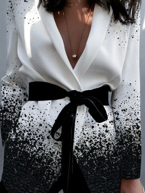 Gradient Printed Split-Joint Long Sleeves Loose Lapel Blazer