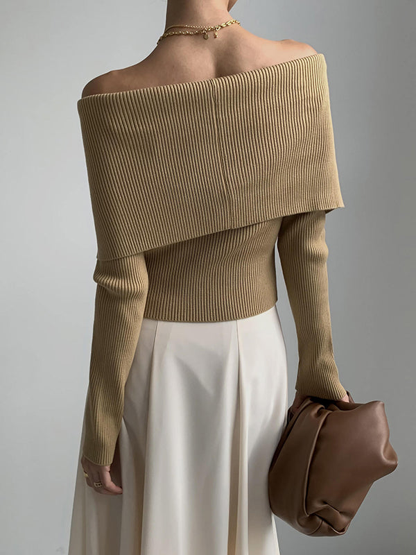 Solid Color Long Sleeves Skinny Lapel Sweater Tops Pullovers Knitted Hats