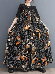 Figure Printed Loose Wide Leg Spaghetti-Neck Overalls