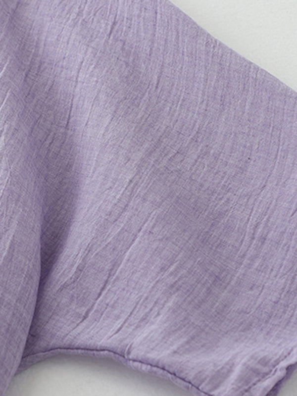 Pleated See-Through Solid Color Loose Short Sleeves Outerwear Cover-Ups Tops