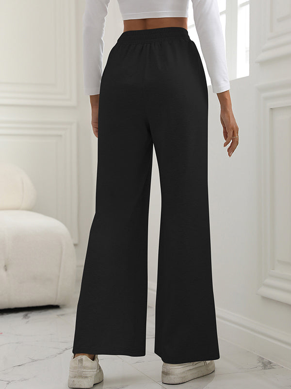 Elasticity Solid Color High Waisted Wide Leg Trousers Pants