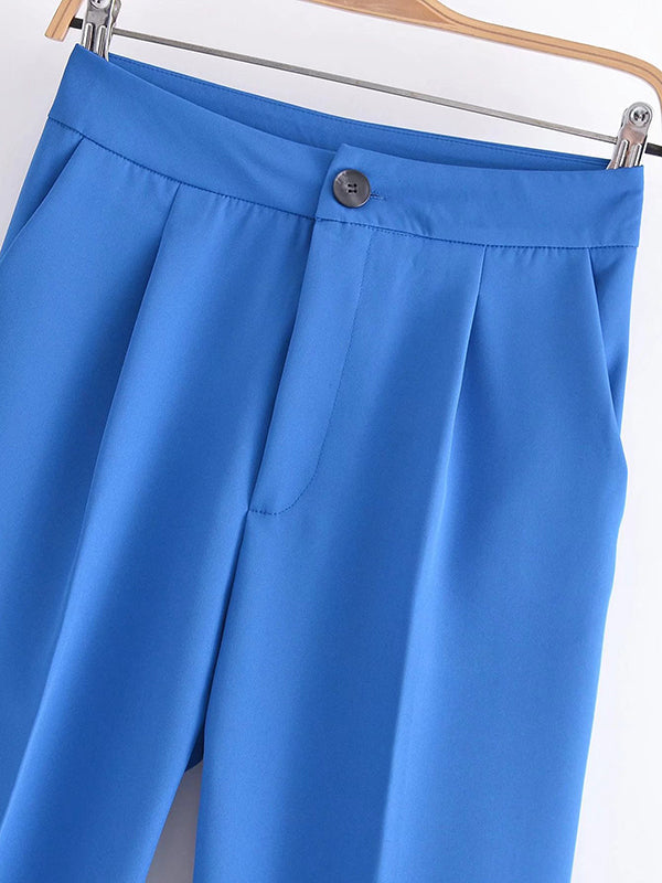 Pleated Split-Joint Loose Straight Leg Trousers Pants