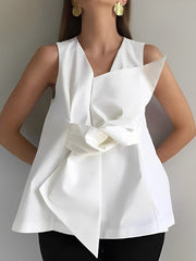 Knot Solid Color A-Line Loose V-Neck Vest Top