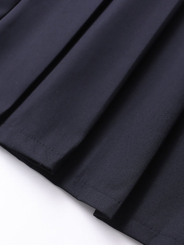 Pleated Solid Color Split-Joint A-Line High Waisted Skirts Bottoms