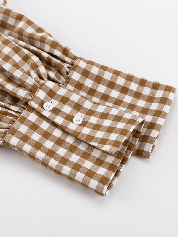 Plaid Long Sleeves Loose Peter Pan Collar Blouses&Shirts Tops