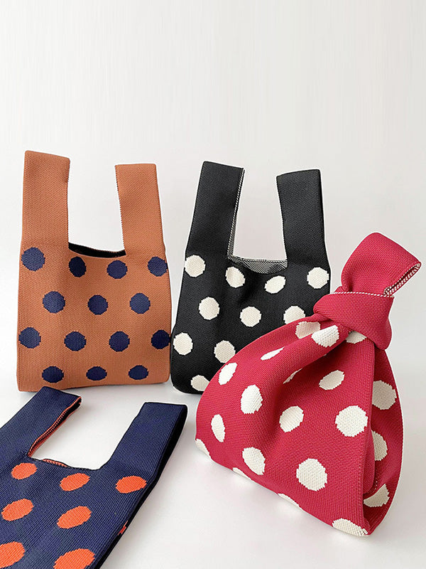 Contrast Color Polka-Dot Split-Joint Woven Handbags Bags