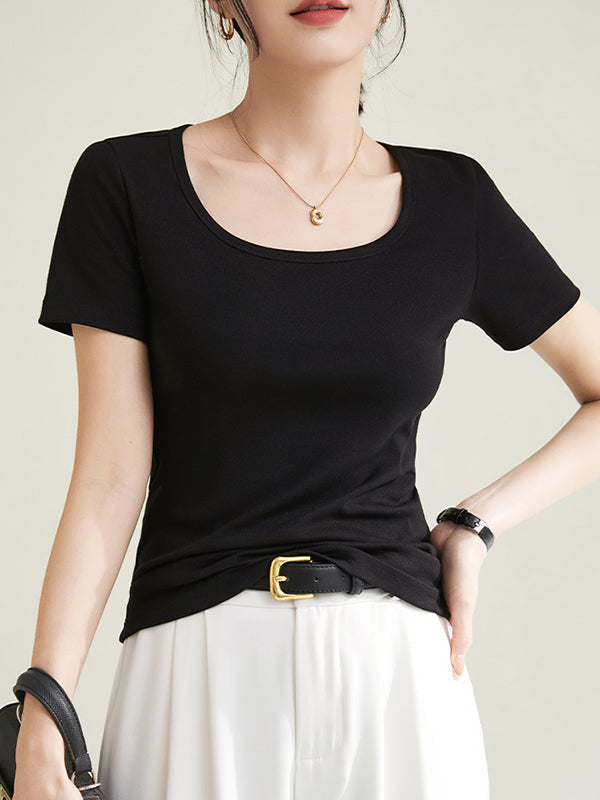Solid Color Plus Size Short Sleeves Round-neck T-Shirts Tops