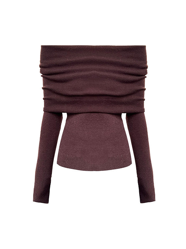 Solid Color Long Sleeves Skinny Off-The-Shoulder Sweater Tops Pullovers