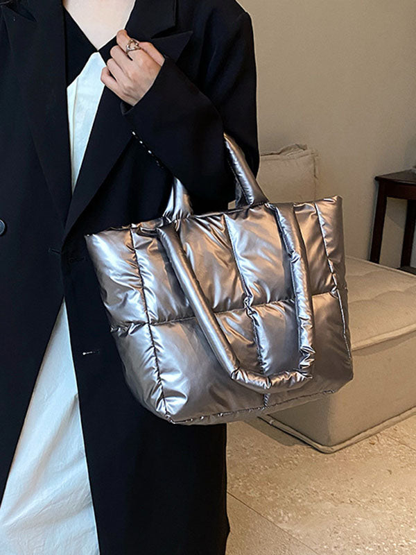 Solid Color Split-Joint Padded Tote Bags Handbags Bags