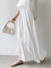 High Waisted Loose Elasticity Pleated Solid Color Culotte Pants