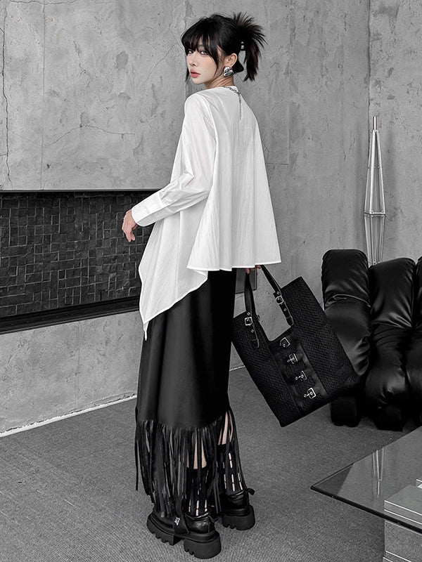 Asymmetric Pleated Solid Color Hipster Irregularity Round-Neck Blouses&Shirts Tops