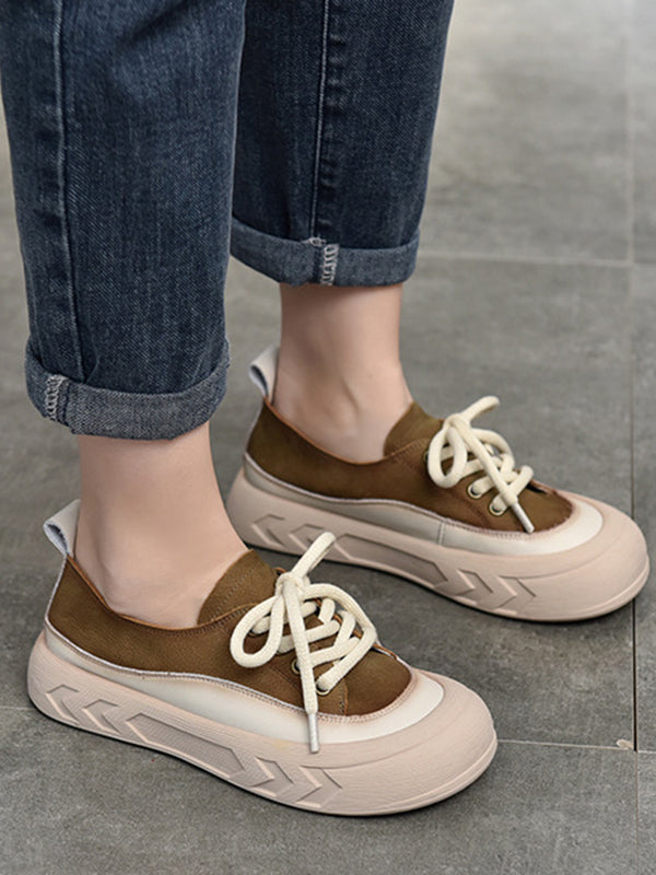 Contrast Color Lace-Up Platform Shoes Casual Shoes