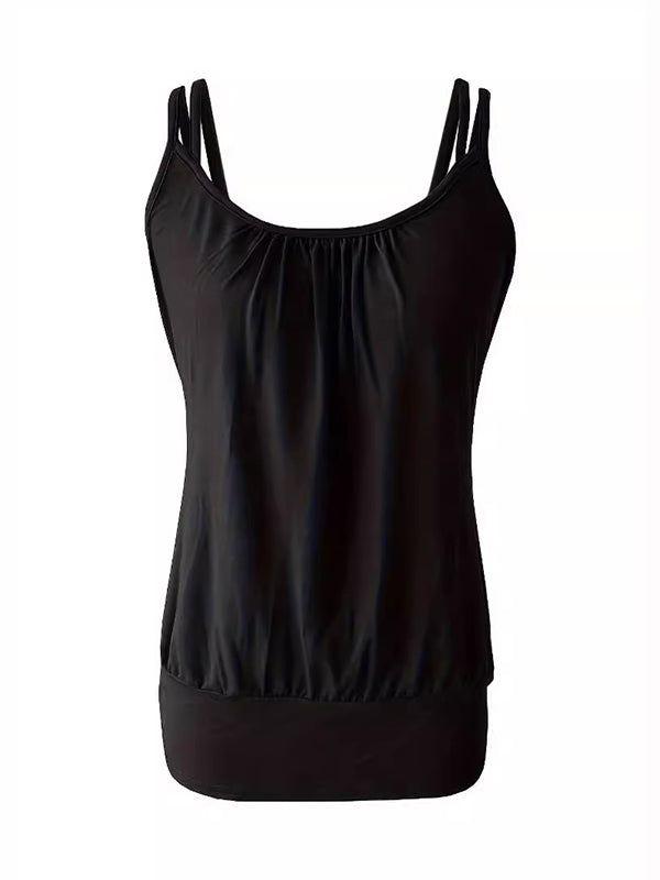 Pleated Solid Color Loose Sleeveless Spaghetti-Neck Vest Top