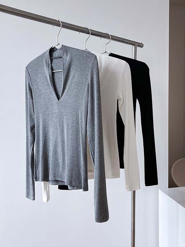 Original V-Neck Solid Color Slim T-Shirts Tops