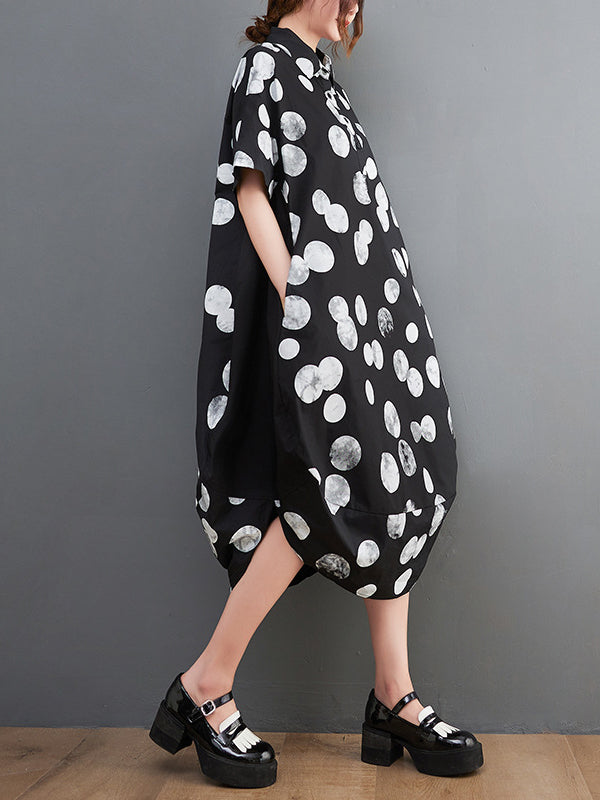 Polka-Dot Irregular clipping Loose Lapel Midi Dresses