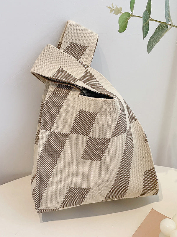 Contrast Color Letter Print Woven Handbag Bags