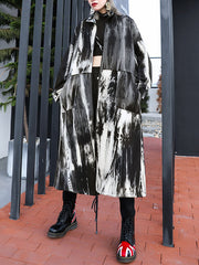 Drawstring Split-Joint Zipper Long Sleeves Loose Round-Neck Trench Coats