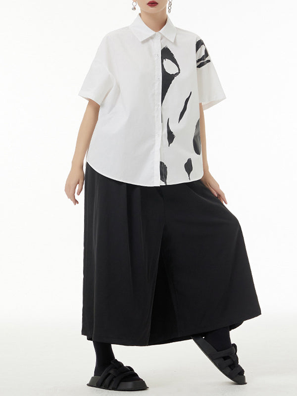 Printed Loose Short Sleeves Lapel Shirts Tops