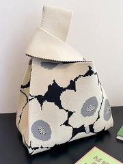 Contrast Color Floral Printed Woven Woven Handbag