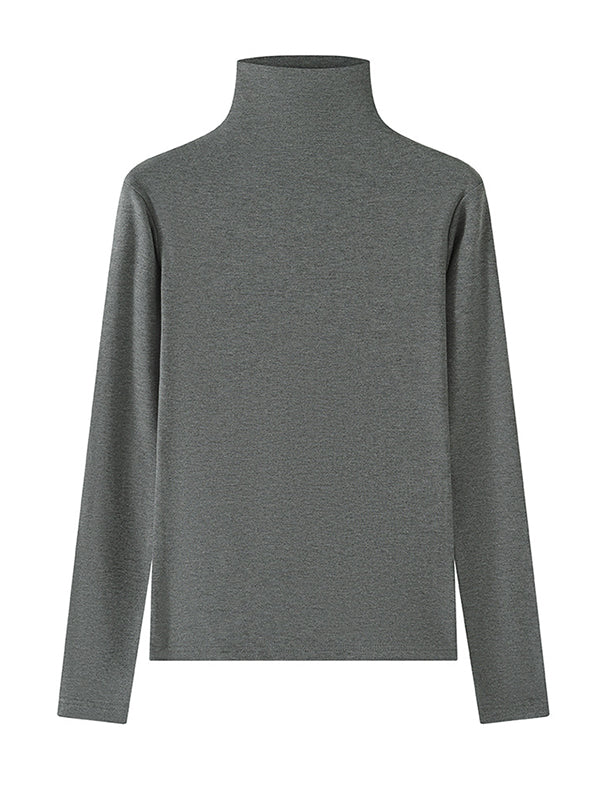 Solid Color Long Sleeves Skinny High Neck T-Shirts Tops